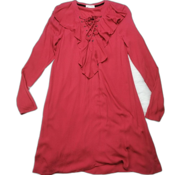 Coco + Jaimeson Ruffled Front Tie Long Sleeve Red Dress Size S - Picture 1 of 7